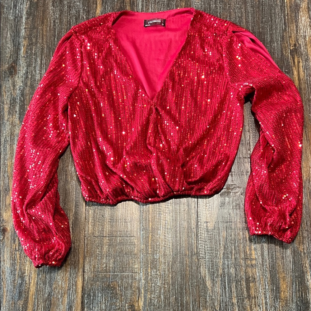 Lulumari Shimmering Red Sequin Blouse
